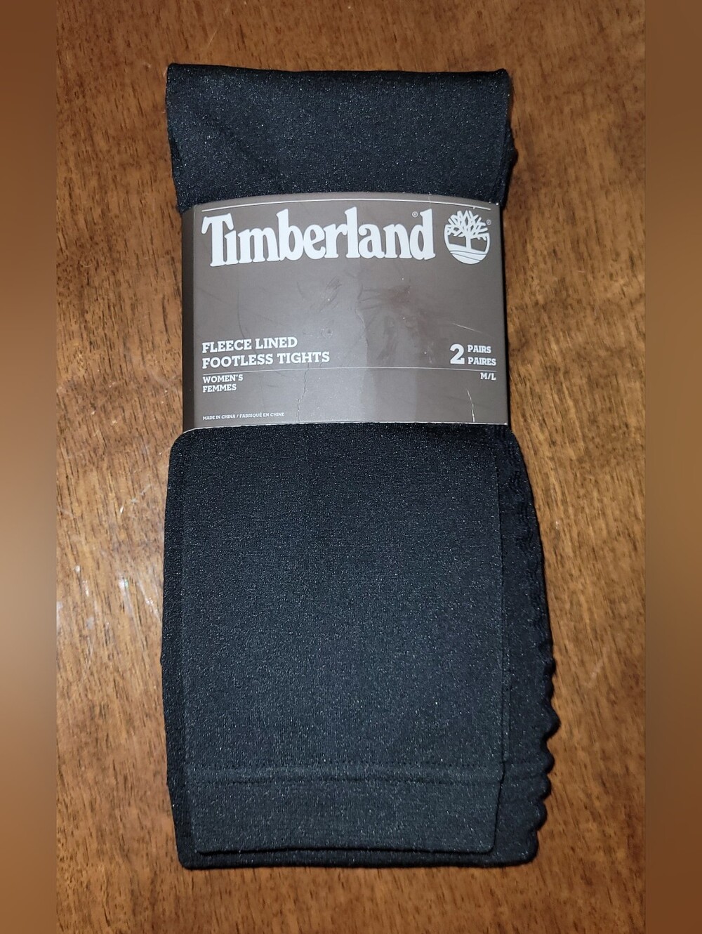NWT Timberland Black Fleece Lined Footless TightsSet of 2, Size M/L